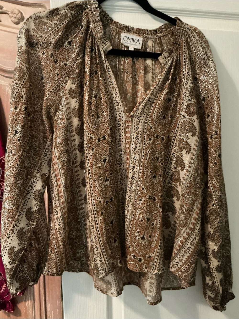 Omika Brown Paisley Long-Sleeve Peasant Top
